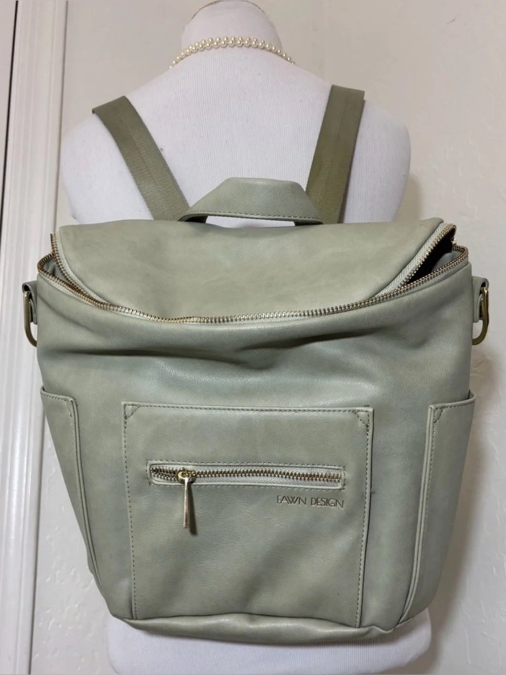 NEW Fawn Design The Original Diaper Bag, Backpack, Purse w crossbody strap Green